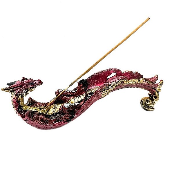Incensário Vareta Dragão Vermelho e Dourado