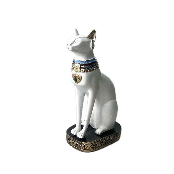 Estátua Gata Bastet em Resina 19cm - Branca