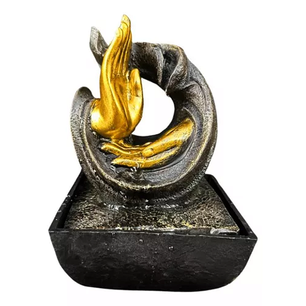 Fonte de Agua em Resina Mãos Douradas Budista - P 19cm
