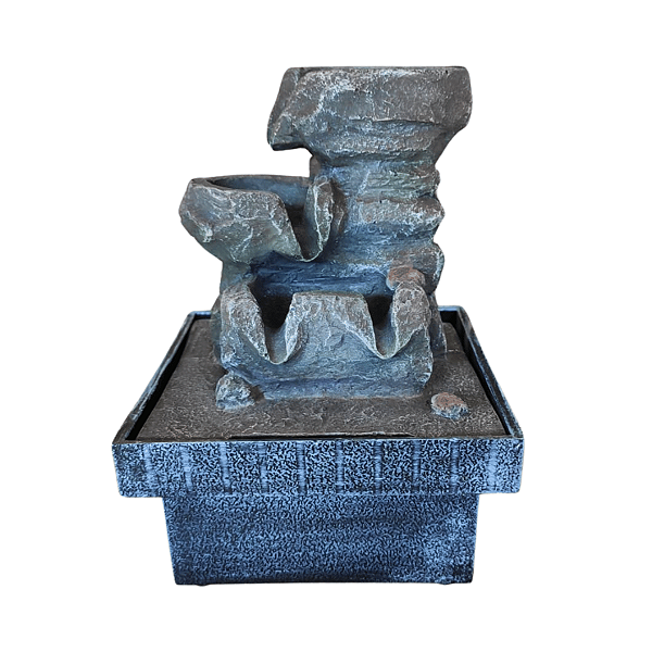 Fonte de Agua em Resina Pedras Com 3 Quedas - P 19cm