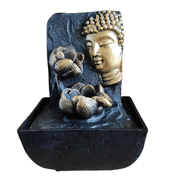 Fonte de Agua em Resina Buda Com Flor - P 18cm