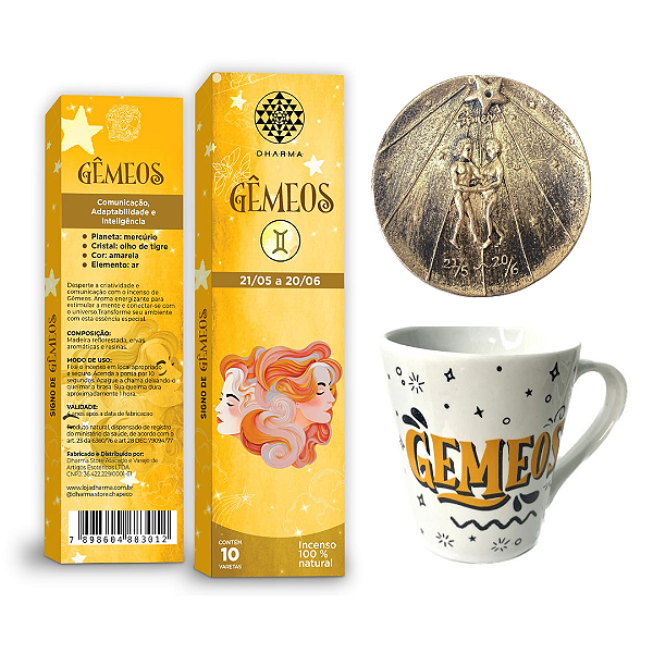 Kit Signo Gêmeos - 1 Caneca, + 1 Incensário, + 1 Incenso