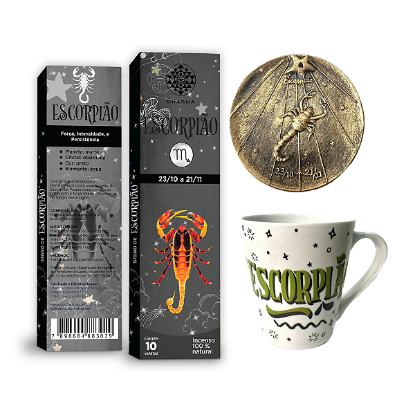 Kit Signo Escorpião - 1 Caneca, + 1 Incensário, + 1 Incenso