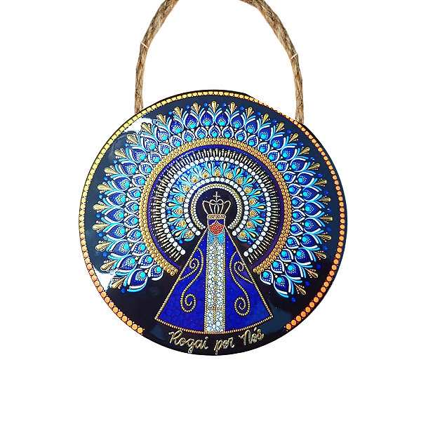 Enfeite de Parede em Porcelana - Mandala Nossa Senhora Rogai por Nós