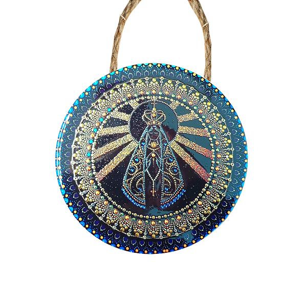 Enfeite de Parede em Porcelana - Mandala Nossa Senhora Preto