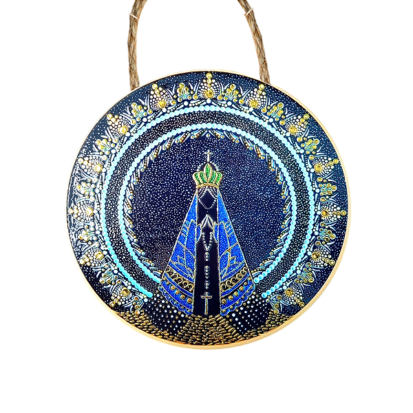 Enfeite de Parede em Porcelana - Nossa Senhora Preto/Azul
