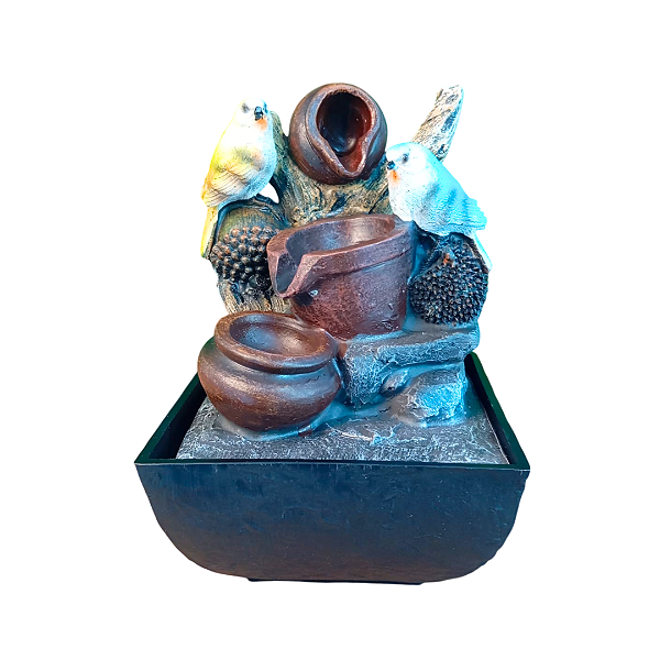 Fonte de Água em Resina - 3 Quedas com Passarinho 18cm