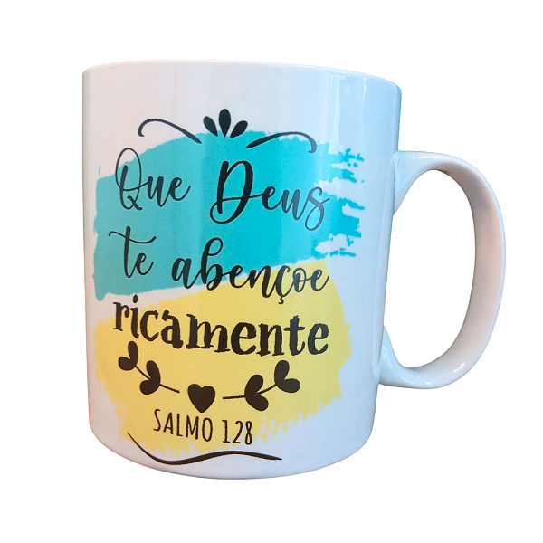 caneca Porcelana 320 ml - Que Deus Abençoe Ricamente