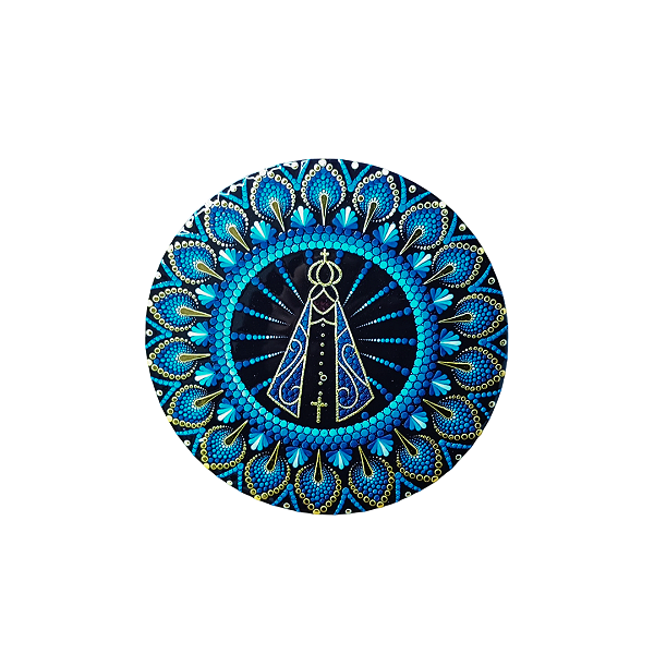 Enfeite de Parede em Porcelana - Nossa Senhora Preto/Azul/Dourado 6