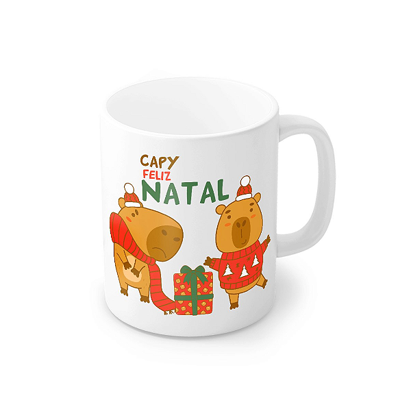Caneca Porcelana Capivara - Feliz Natal