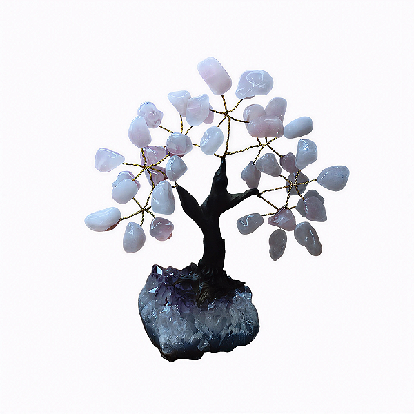 Árvore Pedra Quartzo Rosa 7 Galhos - 15cm