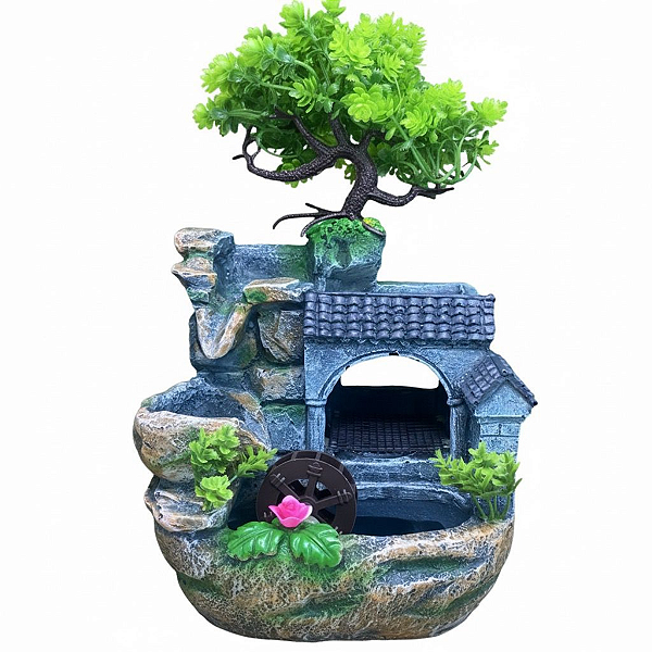 Fonte de Água em Resina Cascata com Bonsai - M