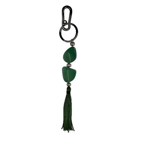 Chaveiro Pedra Rolada Prata Quartzo Verde 24cm - Tassel
