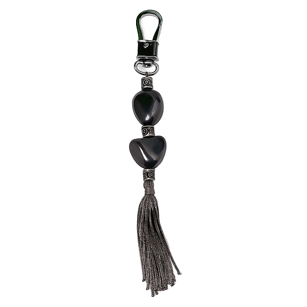 Chaveiro Pedra Rolada Prata Hematita 24cm - Tassel