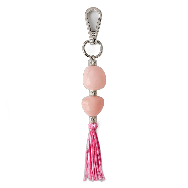 Chaveiro Pedra Rolada Prata Quartzo Rosa 24cm - Tassel