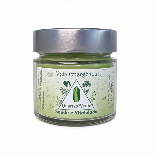 Vela Artesanal Energética com Quartzo Verde - Saúde e Vitalidade
