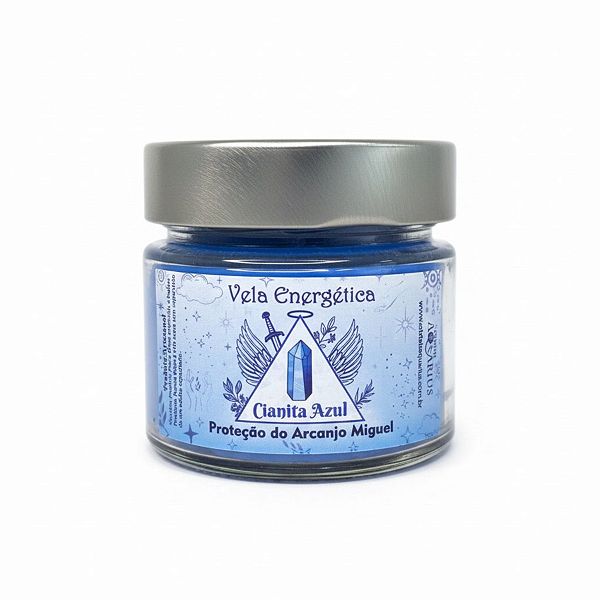 Vela Artesanal Energética com Cianita Azul - Arcanjo Miguel