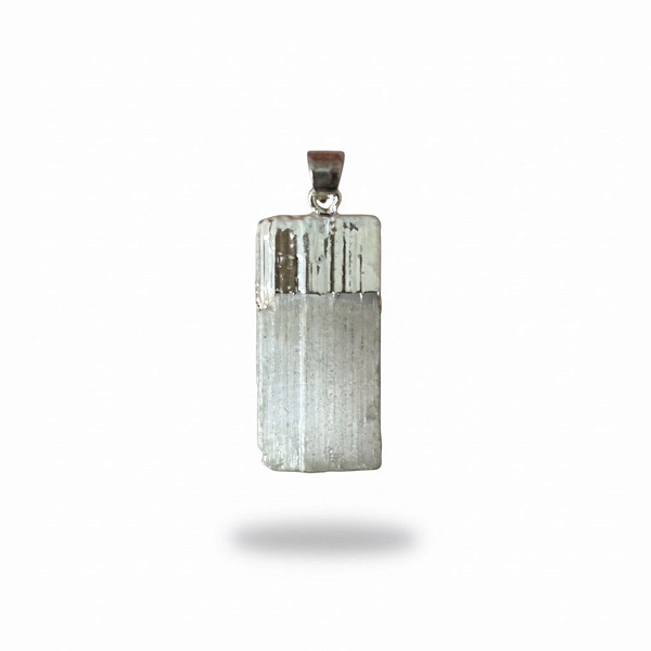 Pingente Selenita Pedra Bruta - Coroa Prata