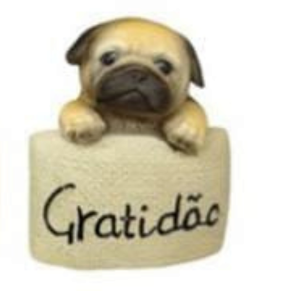 Enfeite Resina Cachorro Palavra Gratidão com 11cm