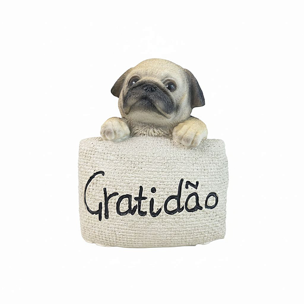 Enfeite Resina Cachorro Palavra Gratidão com 11cm