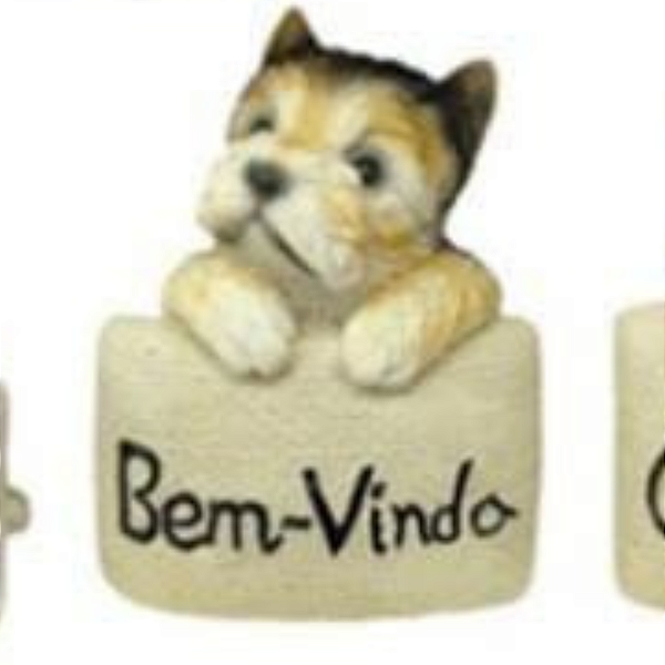 Enfeite Resina Cachorro Palavra Bem-Vindo com 11cm