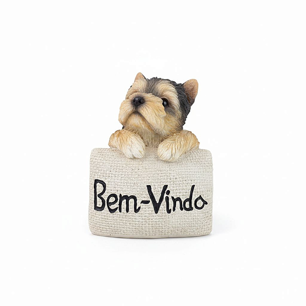 Enfeite Resina Cachorro Palavra Bem-Vindo com 11cm