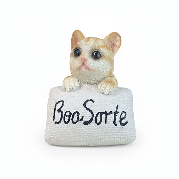 Enfeite Resina Gato Palavra Boa Sorte com 11cm