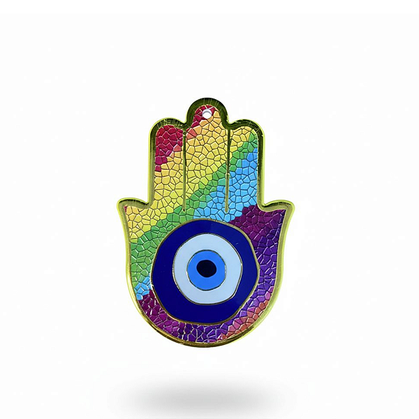 Enfeite de Parede Proteção Mão Hansá e Olho Grego Porcelana Colorido