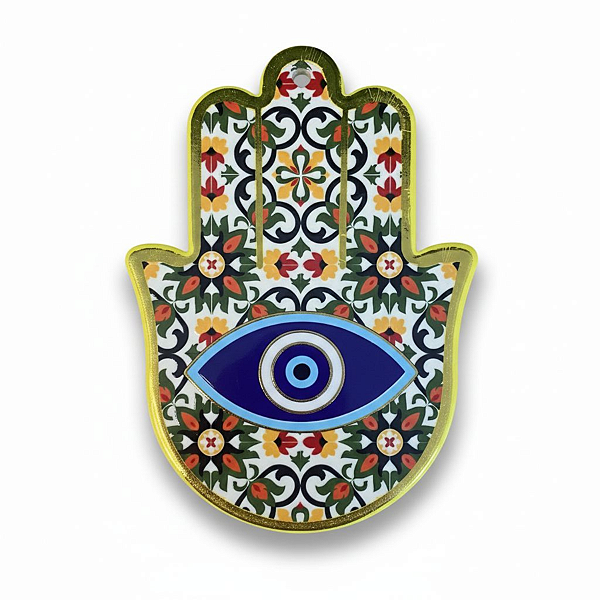 Enfeite de Parede Proteção Mão Hansá e Olho Grego Porcelana Flor