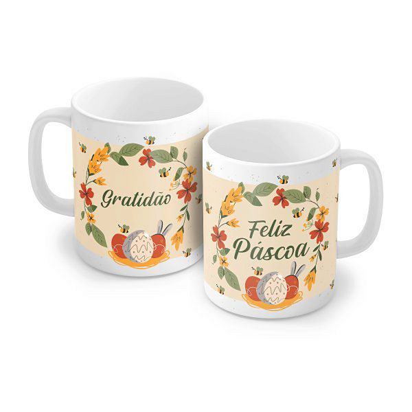 Caneca Porcelana 320ml - Feliz Páscoa Gratidão