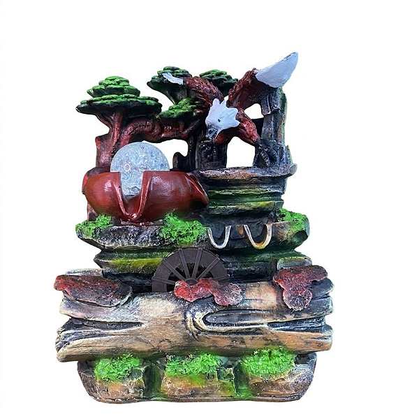 Fonte de Água em Resina Paisagem com Águia e Bola com Roda 3Q M - 26065