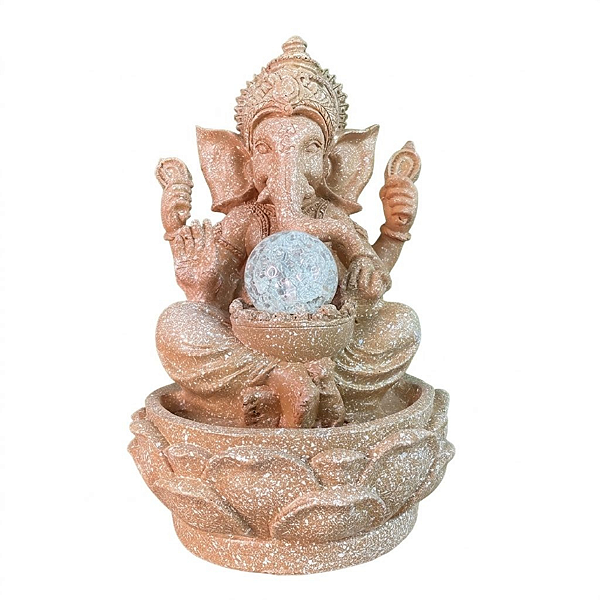 Fonte de Água Marmorite Ganesha Meditando com Bola 1 Queda M - 22002
