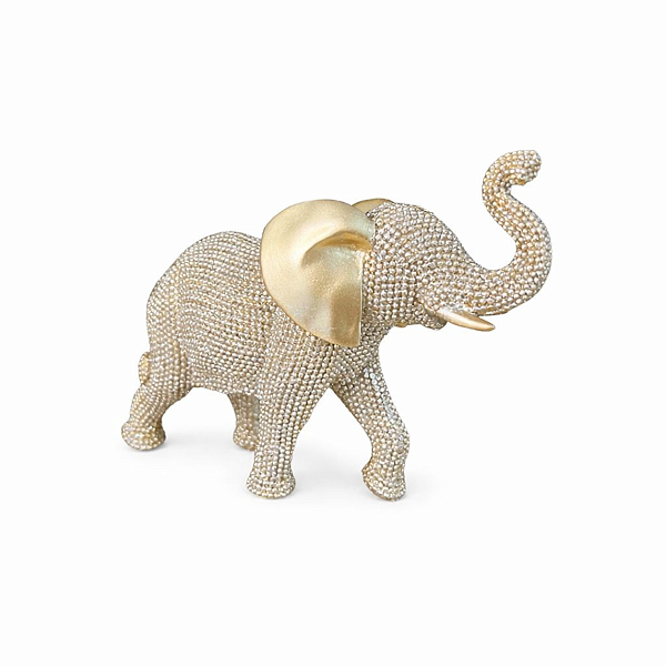 Estátua em Resina Elefante Crevejado Dourado 12cm