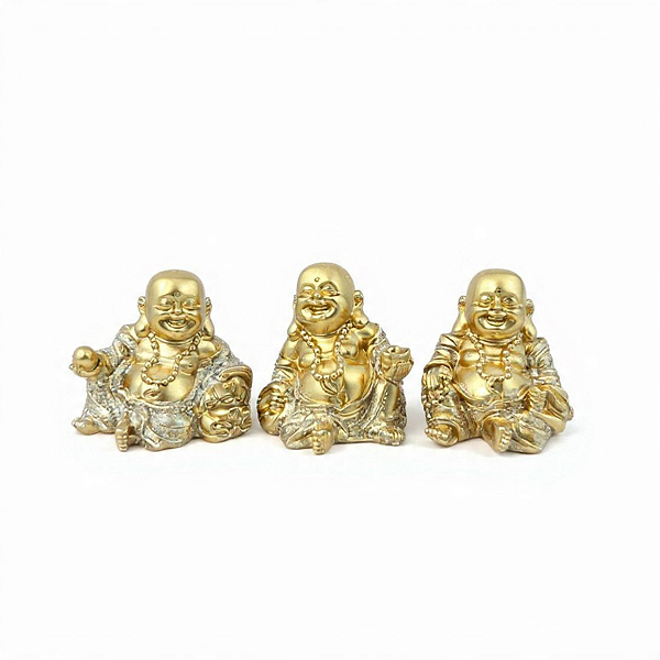 Estátua Resina Trio de Mini Budas Sorridentes 4cm