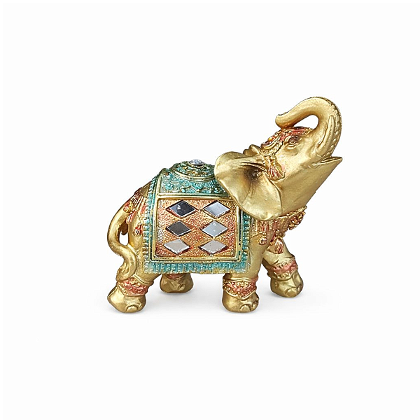 Enfeite em Resina Elefante (Laranja e Verde) Com Brilho 10cm