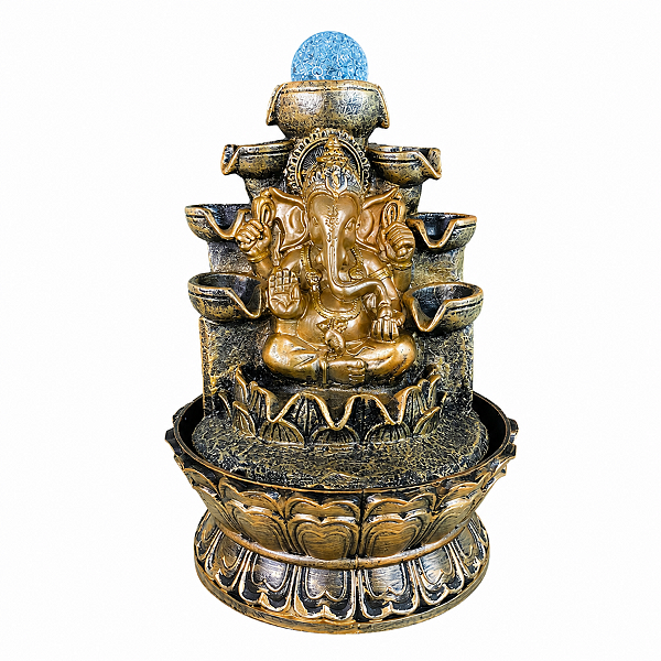 Fonte de Água Resina Ganesha Dourado Com Bola 11Q M - 32604