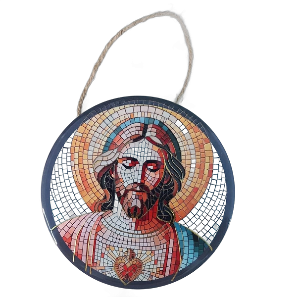 Enfeite de Parede Jesus Cristo Vitral - Coração de Jesus