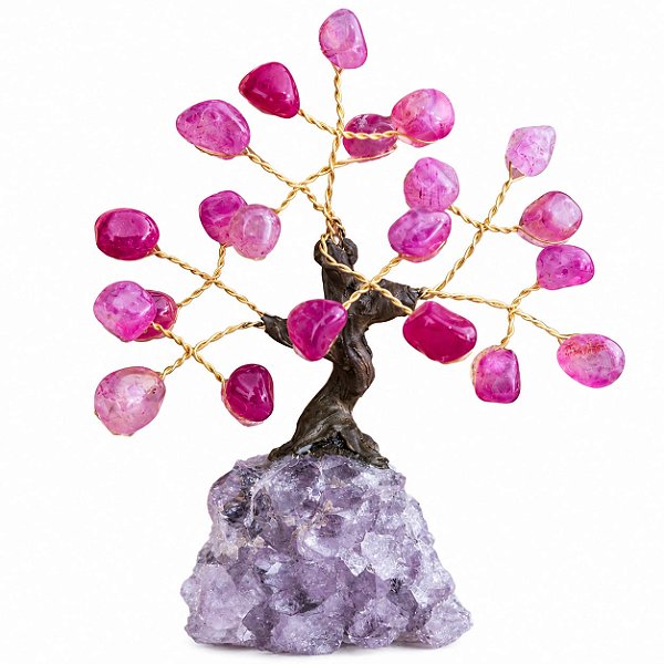 Árvore Pedra Ágata Rosa 7 Galhos 12 cm