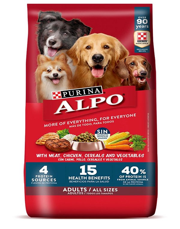 Ração Alpo para Cães Adultos-Purina Sabor: Carne, Frango, Cereais e Vegetais 18kg