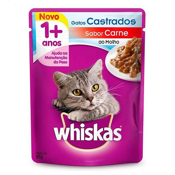 Sachê Whiskas para Gatos Castrados Sabor :Carne 85g