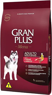 Gran Plus para Cães Adultos Médio e Grande Porte Sabor: Carne e Arroz