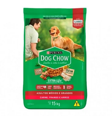 Ração Dog Chow  Cães Adultos Médios e Grandes Portes Sabor: Carne, Frango e Arroz