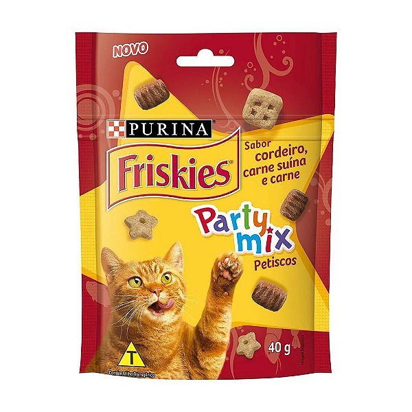 Petiscos Party Mix Friskies Sabor: cordeiro, carne suíno e carne 40g