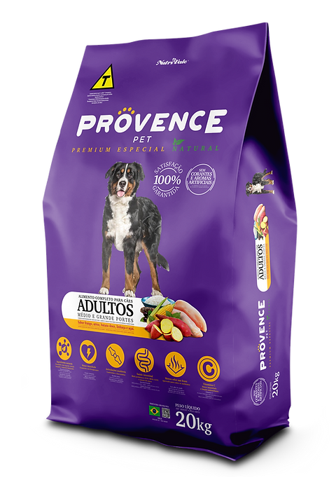 Ração Provence para Cães Adulto Sabor: Frango, arroz, batata doce, aveia e linhaça