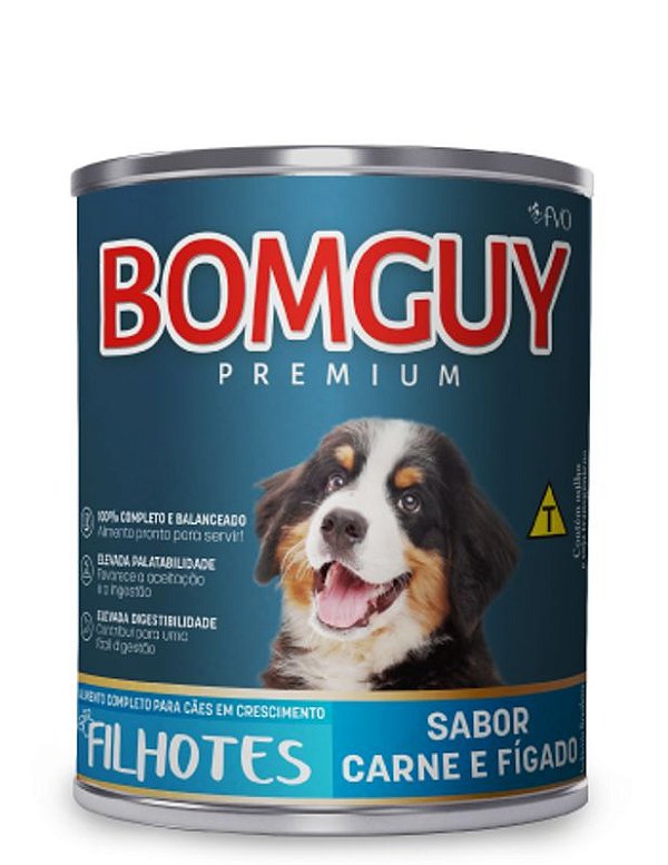 Latinha Bomguy Premium para Cães Filhotes Sabor Carne e Fígado 280g