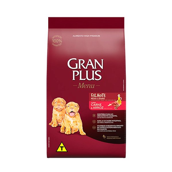 Gran Plus para Cães Filhotes Médio e Grande Porte Sabor Carne e Arroz