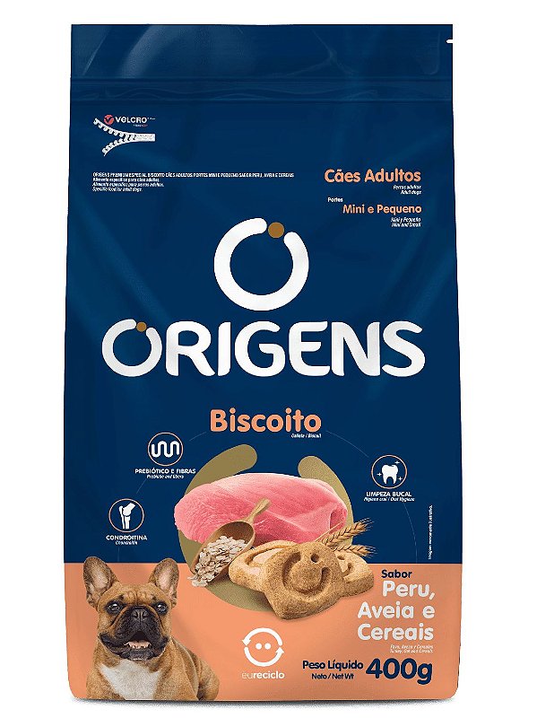 Biscoito Origens Para Cães Mini e Pequeno Sabor: Peru, Aveia e Cereais