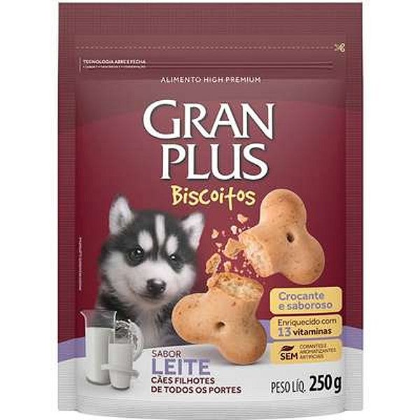 Biscoito Gran Plus Cães Filhotes Sabor Leite 250g