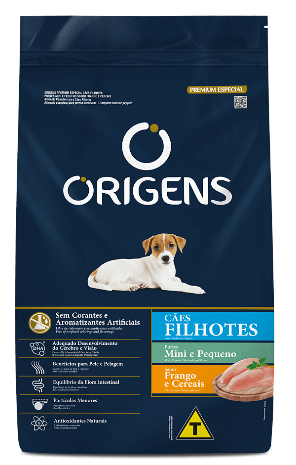 Rações Origens Filhotes Mini e Pequeno Porte Sabor Frango e Cereais