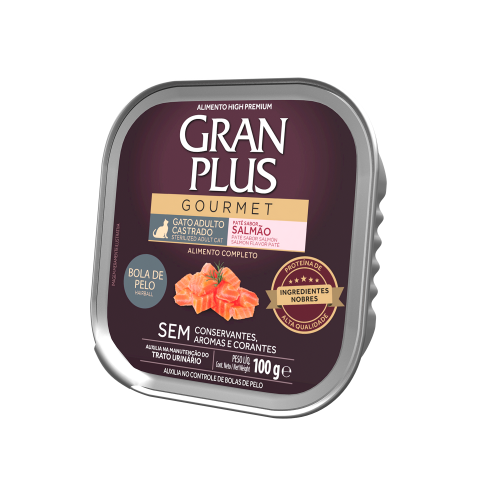 Patê Gran Plus para Gatos Castrados Sabor de Salmão 100g
